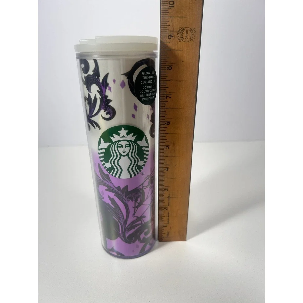 Starbucks Halloween 2021 Glow in the Dark purple Cat Spider Tumbler 16oz 011125